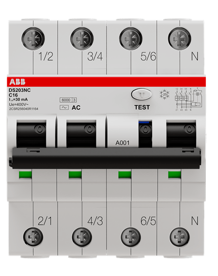 abb sigortalı 4P ds203nc trifaze kaçak akım rölesi görseli